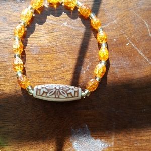 Orange & Brown/ Tribal Wooden Flower Bracelet